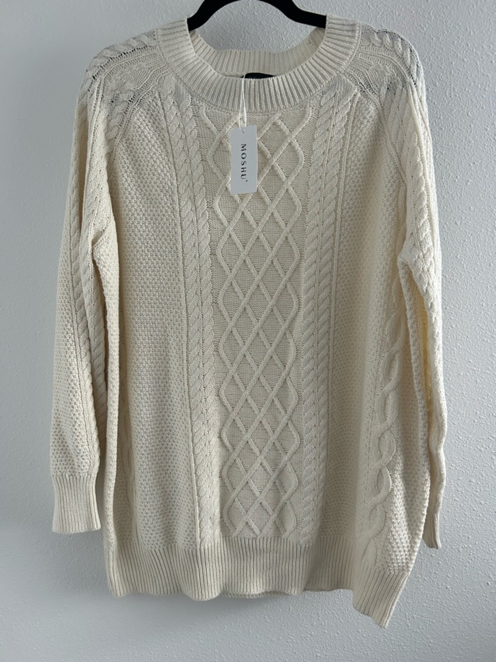 Moshu Cream Cable Knit Crewneck Sweater